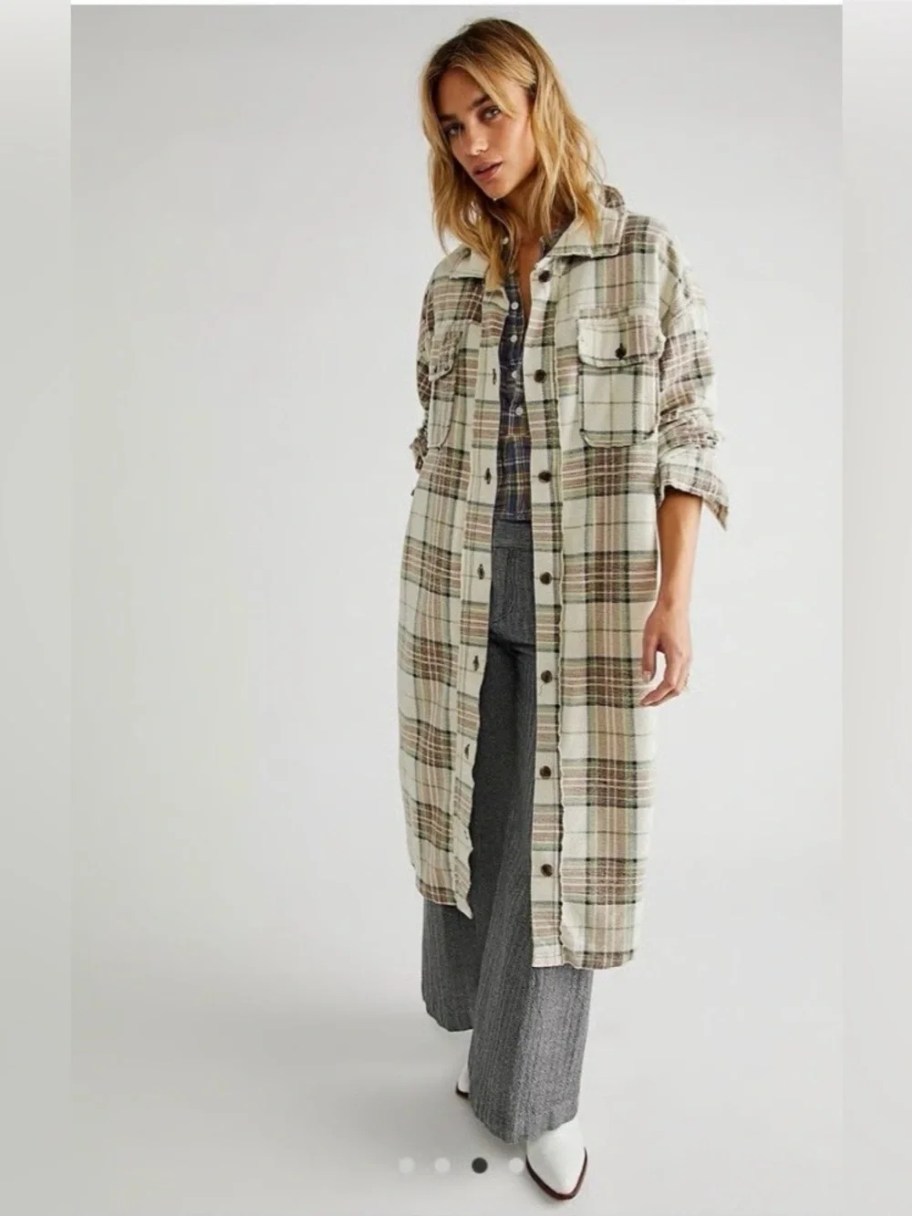 Free People We the Free long plaid Ruby jacket in pistachio combo - Picture 1 of 10